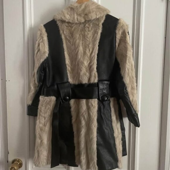 Groovy Glam 70s Faux Fur & Leather Trench – Size M - Picture 2 of 3